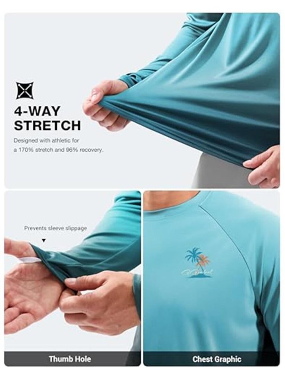 Men's Sun Protection Shirts UPF 50+ Rash Guard Swim Uv Protection - Picture 5 of 6